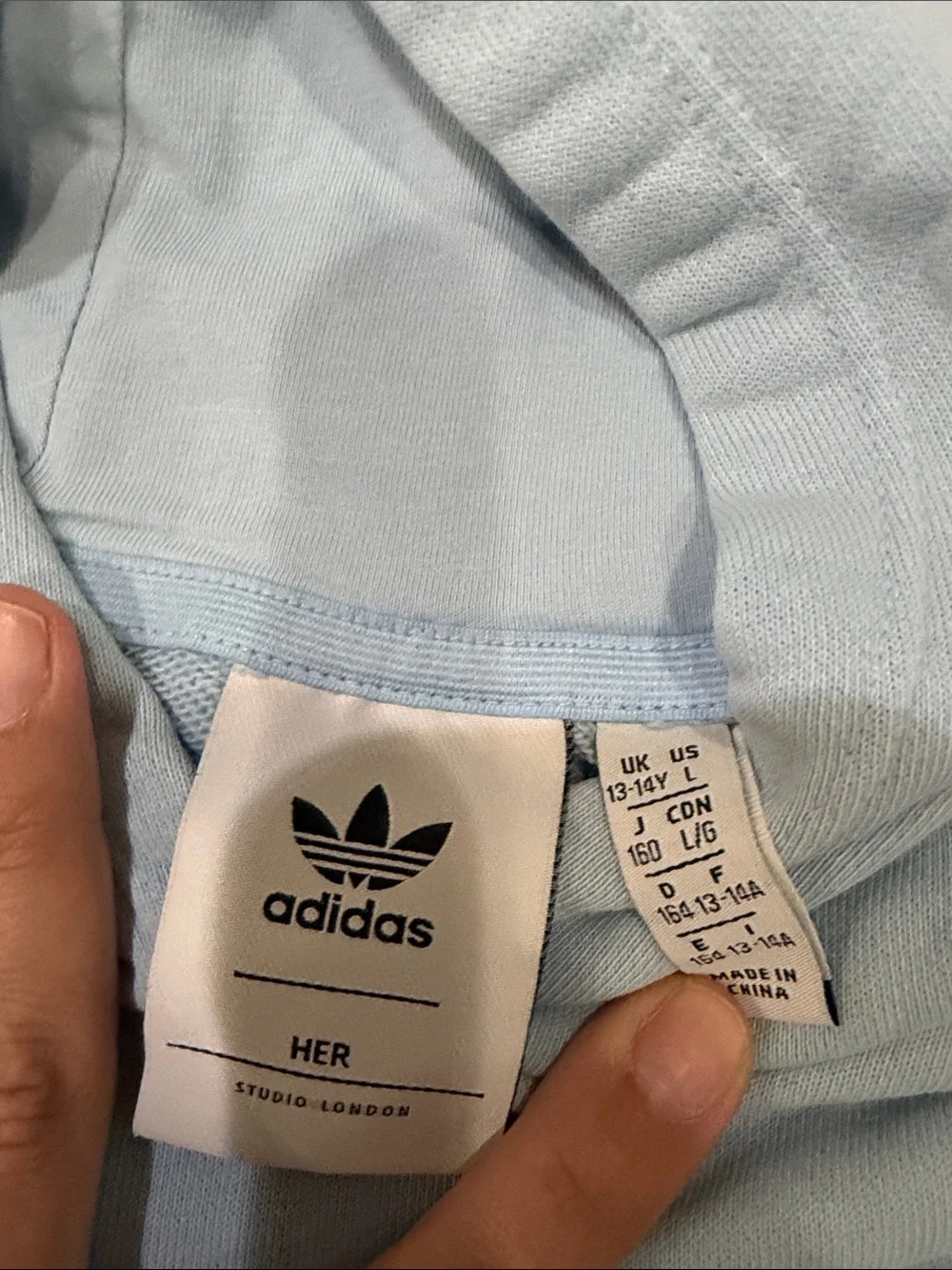 Girls adidas Light Blue Cropped Hoodie with Floral Trefoil, Size L